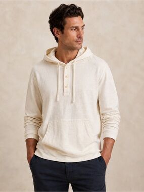 Banana Republic Men's Hooded Henley Sweatshirt Cream NEW Medium Linen